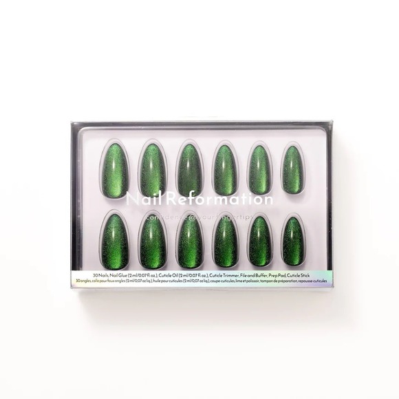 Nail Reformation Cat Eye Emerald Green Almond Press On Nails 30 Count Full Set - Picture 7 of 7